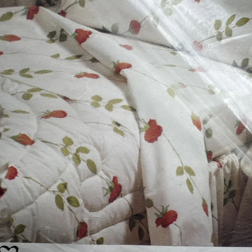 Wamsutta Christian Dior Rose QUEEN Flat Sheet Vtg 70s Floral‎ Print USA Percale